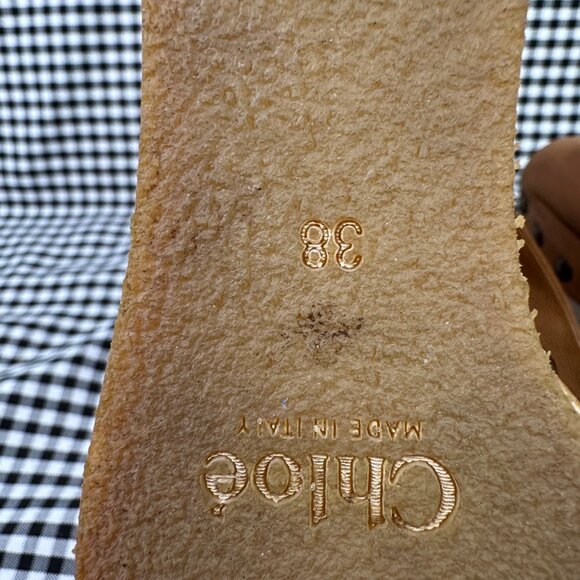 Chloe Studded Brown Leather Ankle Strap Wood Platform Clog Style Heel EU 38 - Picture 8 of 8